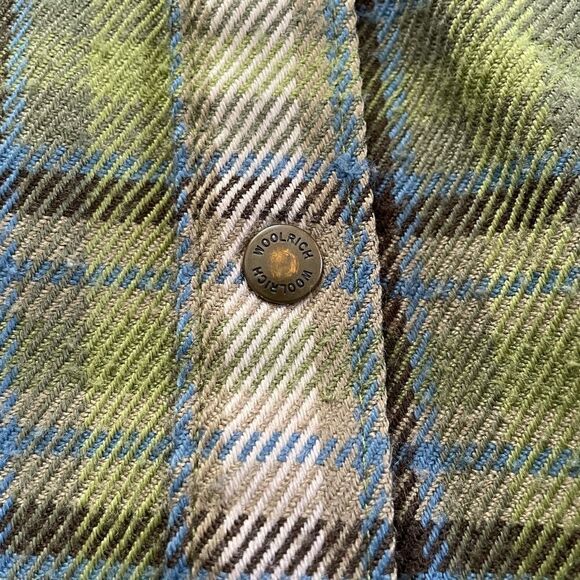 Woolrich Wool Blend Green Brown Snap Closure Plaid Flannel Women's Small - Picture 7 of 11